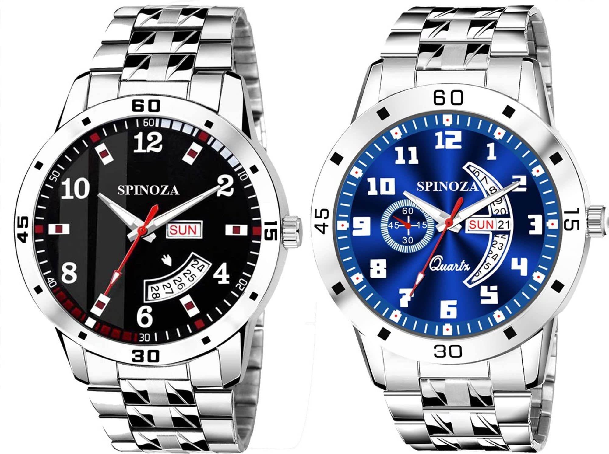 SPINOZA Men Stylist Dial Colour Black & Blue with Working Day and Date Combo Watches for Mens pack of 2 watch (B0C1ZSHBNQ) Amazon Price History, Amazon Price Tracker