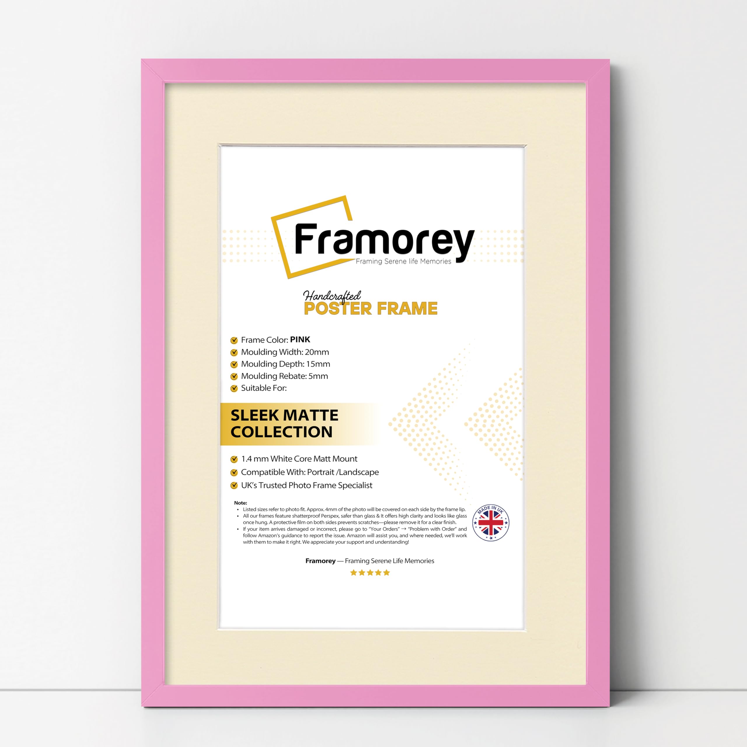 Framorey Framing Serene Life Memories Pink With Ivory Mount Framorey Thin Matt Pink A5 Photo Frame With A6 Ivory Mount, Flat Wooden Effect Home Décor Wall Art