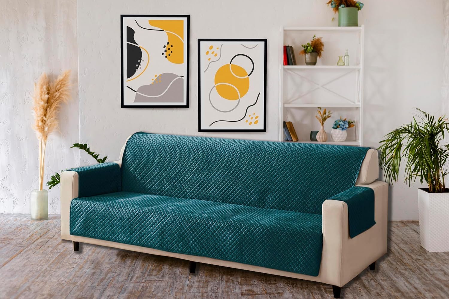 aeTHEric Velvet Quilted Universal Elastic Sofa Cover Non-Slip Sofa Protector 4 Seater(2+2) Armchair Cover with Machine Washable Adjustable Elastic Straps-image-33