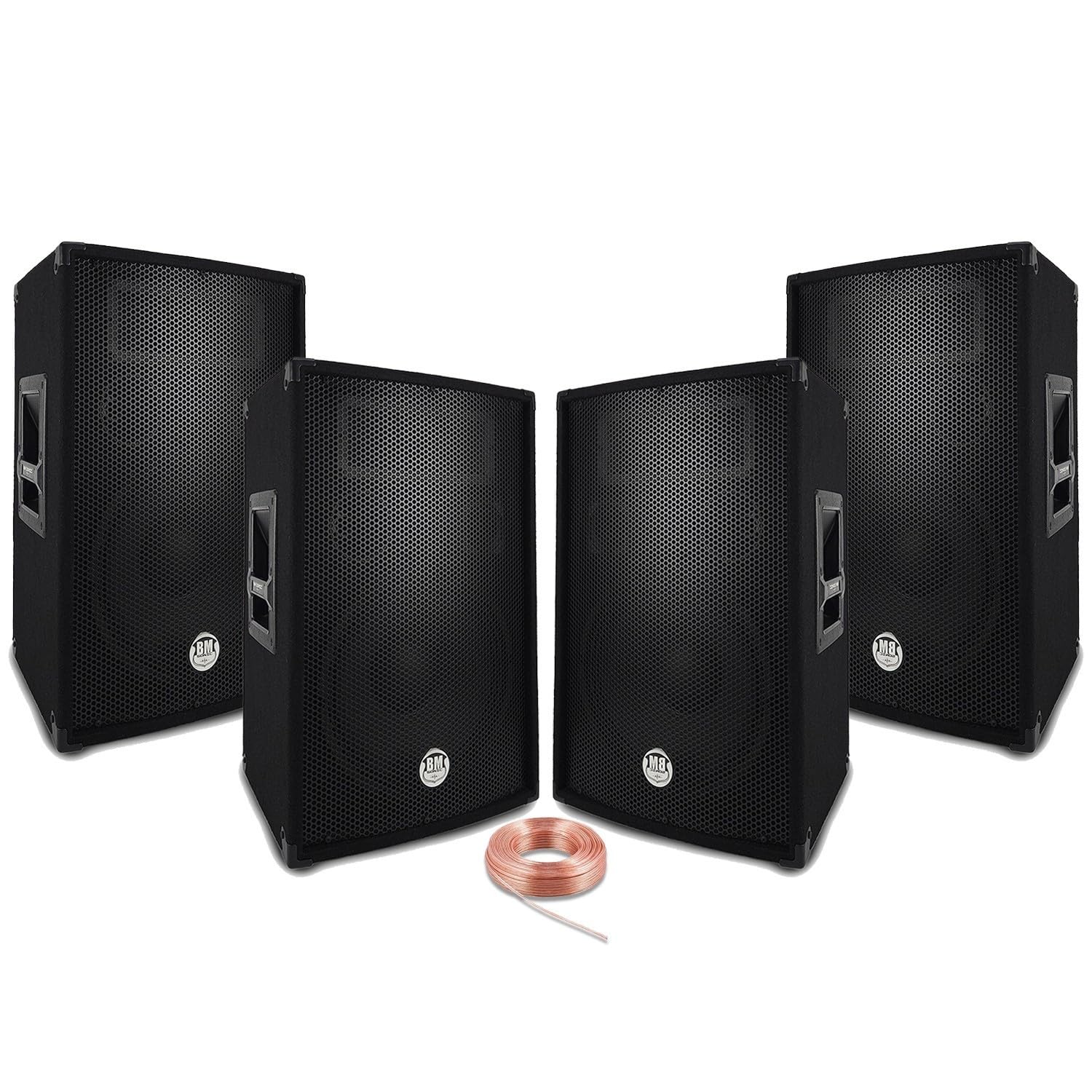Pack Sono Sound 2400W Total - 4 Enceintes passives BM Bmsonic BMS 600W Noir - Câbles HP - Soirée - Anniversaire - Mariage - DJ