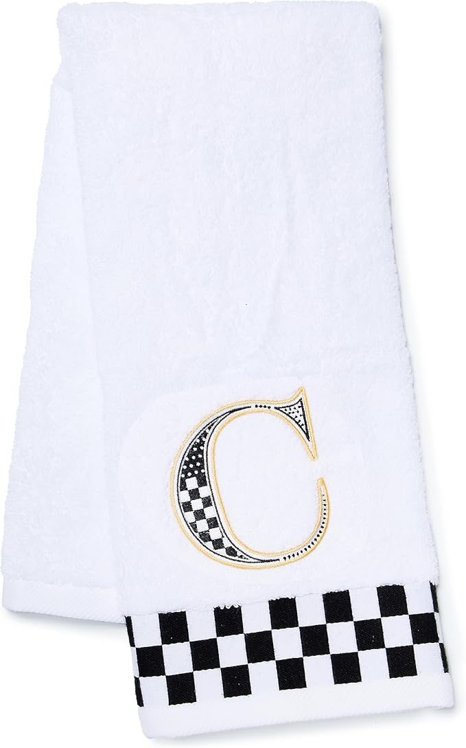 MACKENZIE-CHILDS Monogram Cotton Hand Towel, Cute Black-and-White Decorative Monogrammed Hand Towel for Bathroom or Kitchen, C