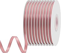 Vista 94 de Cinta de satén rosa polvoriento de doble cara, 3/8 pulgadas x 50 yardas, cintas de poliéster rosa polvoriento para envolver regalos, cinta de tela