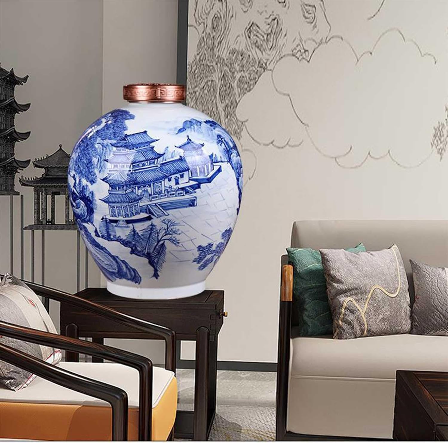 烏城彫　茶櫃(ちゃびつ) 梅とザクロ　萩焼セット付き 烏城彫 茶櫃(ちゃびつ) 梅とザクロ 萩焼セット付き 83 大皿