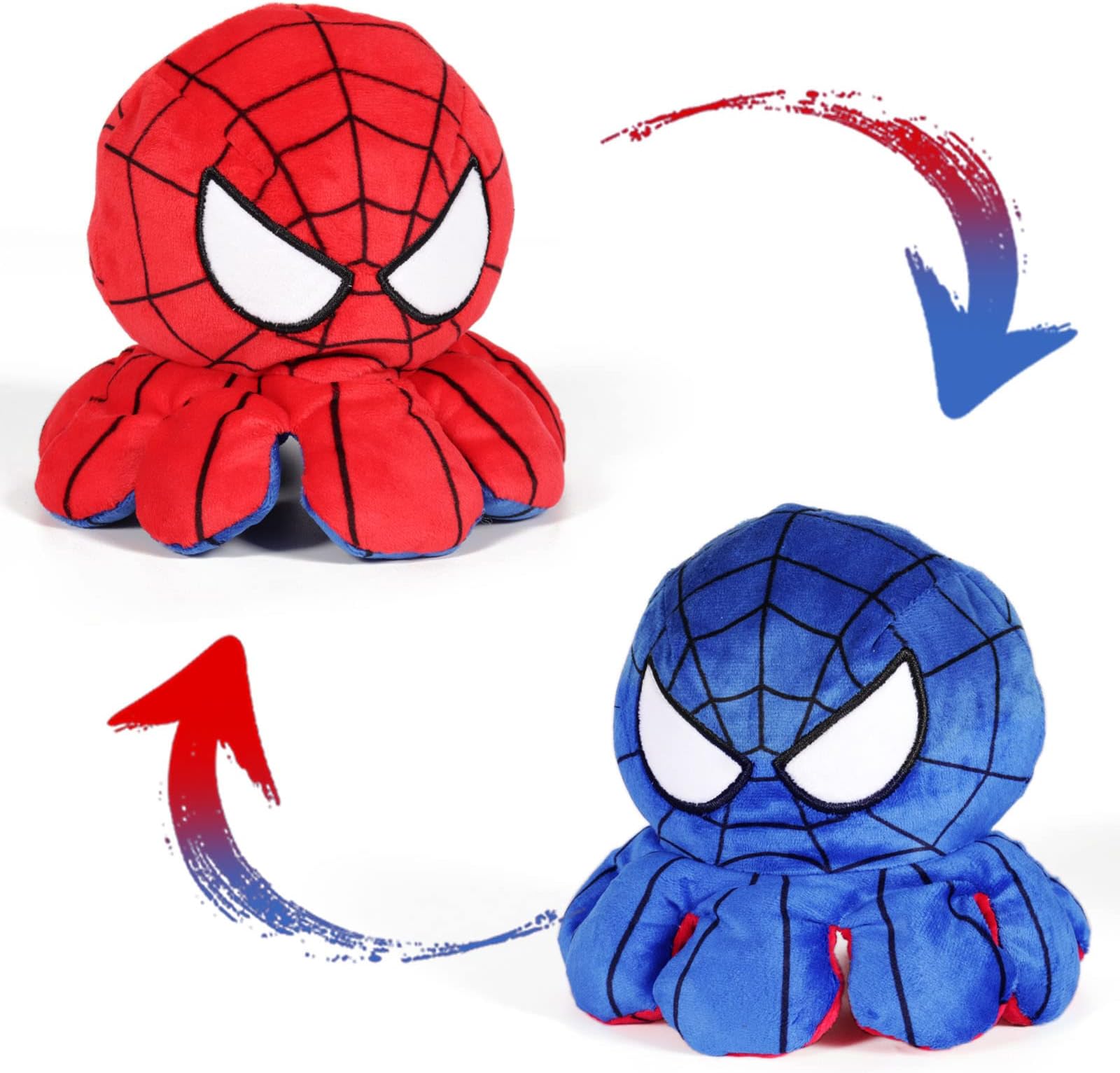 Yiran Sensory Toy Spiderman Reversible Octopus Plush, Double-Sided Flip Creative Mood Octopus for Anxiety Relief, Cute Stuff Soft Toys for Playing and Decoration
