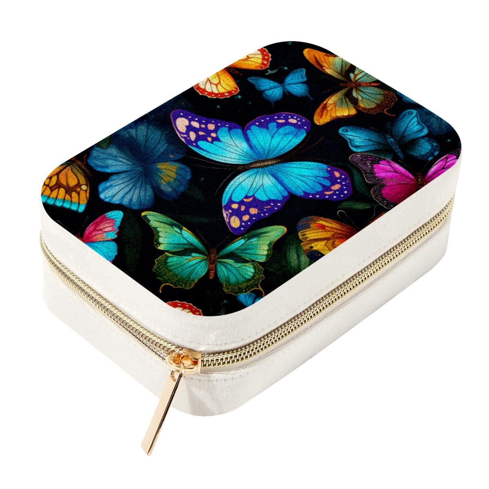 Boîte à bijoux papillon double couche grand format pour ranger bagues et boucles d'oreilles