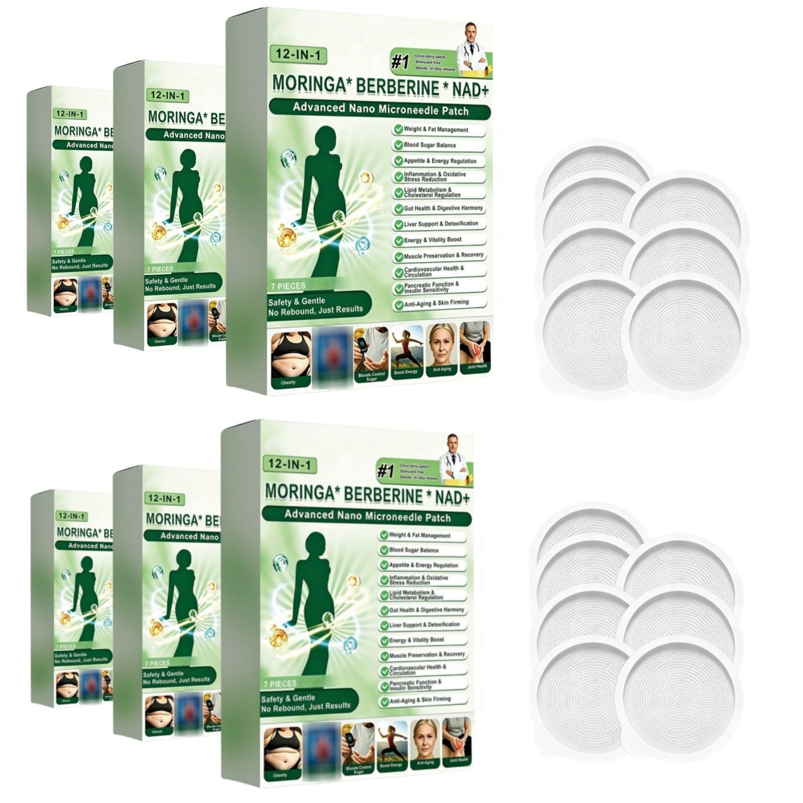 Moringa x Berberine Patch 12 en 1, patch minceur perte de poids | Patch Nano Microneedle Minceur, Ingrédients Naturels, Facile à Appliquer