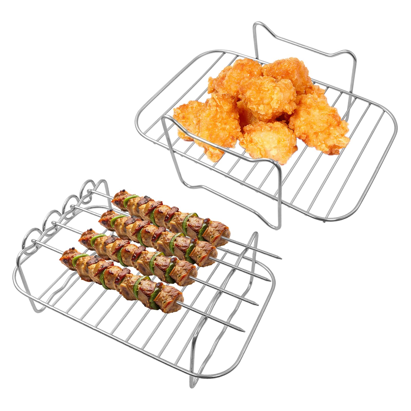 Hevysuo 2 Piezas Rejilla Air Fryer con 4 Palos de Parrilla,Accesorios para Freidora de Aire Compatible Ninja AF300EU,AF400EU,Cecotec,Ultenic K20 7.6L-9.5L