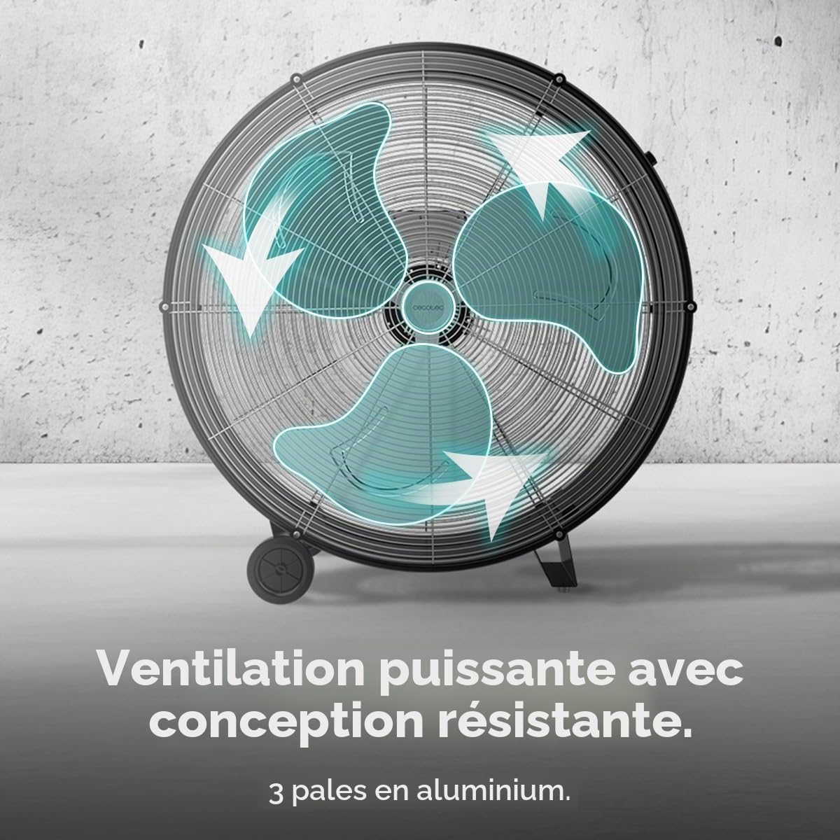 Cecotec Ventilateur de Sol Industriel Proindustry 3000, 240W, Diamètre 76 cm, 3 Vitesses, Pales en Aluminium, Débit d'Air 10473,3 m³/h, Design Transportable, Grille de Protection, Facile à Utiliser