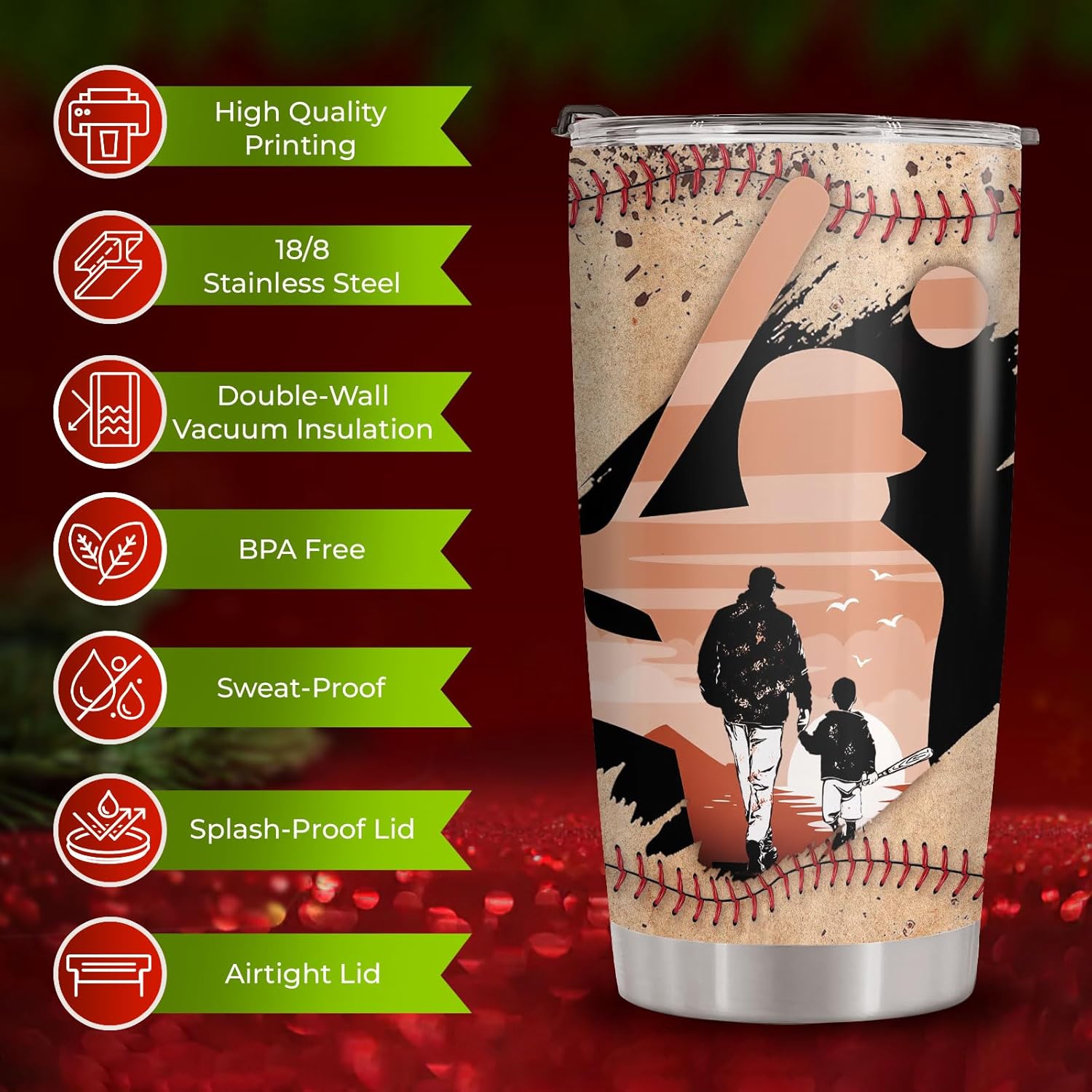 34HD Baseball Dad Tumbler with Lid 20oz Stainless Steel, Behind Every Player Travel Coffee Cup for Father's Day Gift - Birthday Present to Daddy, Him, Grandpa & Husband - Image 6