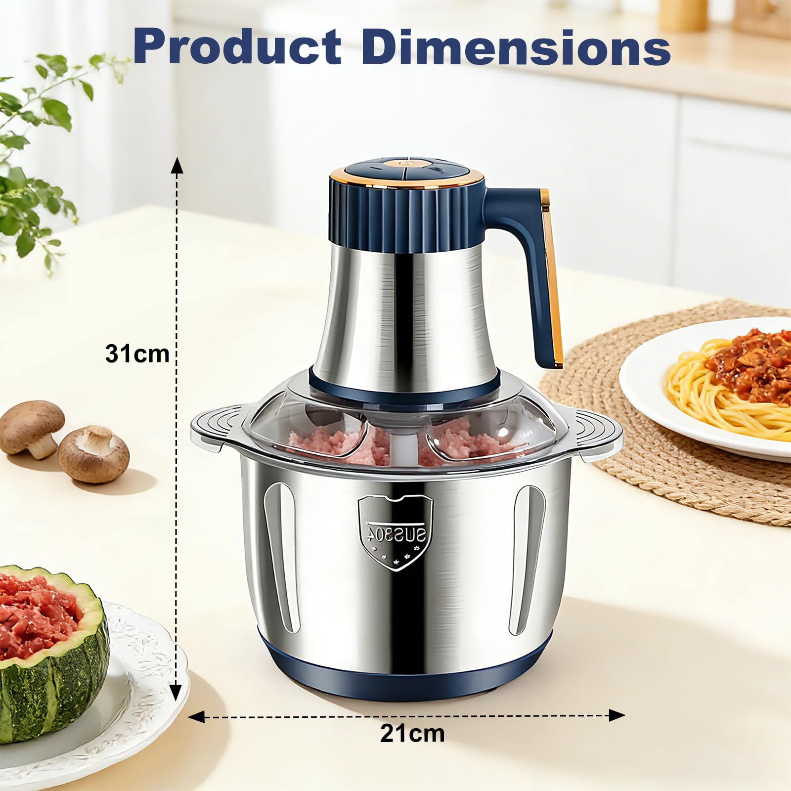 Picadora eléctrica de cocina de 500 W, tazón de acero inoxidable de 5 litros, picadora multipicadora eléctrica de 5 velocidades, procesador de alimentos, picadora de carne para carne, cebolla, fruta