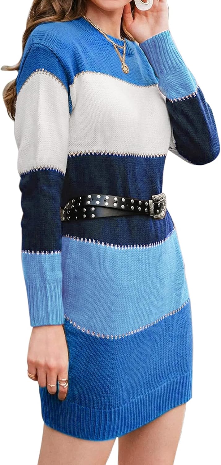 Jayscreate Women's Winter Sweater Dress Casual Long Sleeve Crew Neck Loose Shift Slim Fit Soft Warm Knit Elegant Dress - Image 3