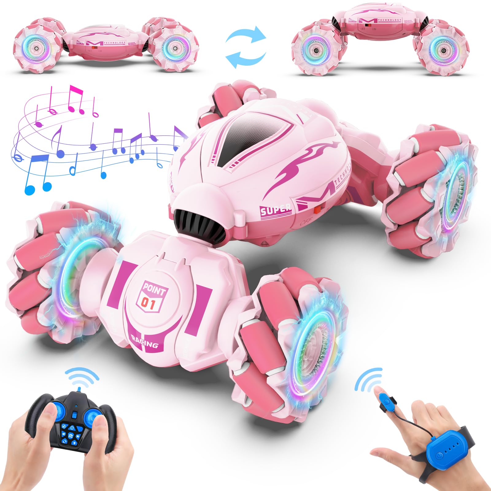 Dysaim Gesture RC Car, Gesture Sensing RC Stunt Car Toys for Kids 6-12 yr, 2.4GHz 4WD Hand Remote Control Cars with Lights Music, Off-Road 360° Rotation RC Drift Car Birthday Toy Gifts