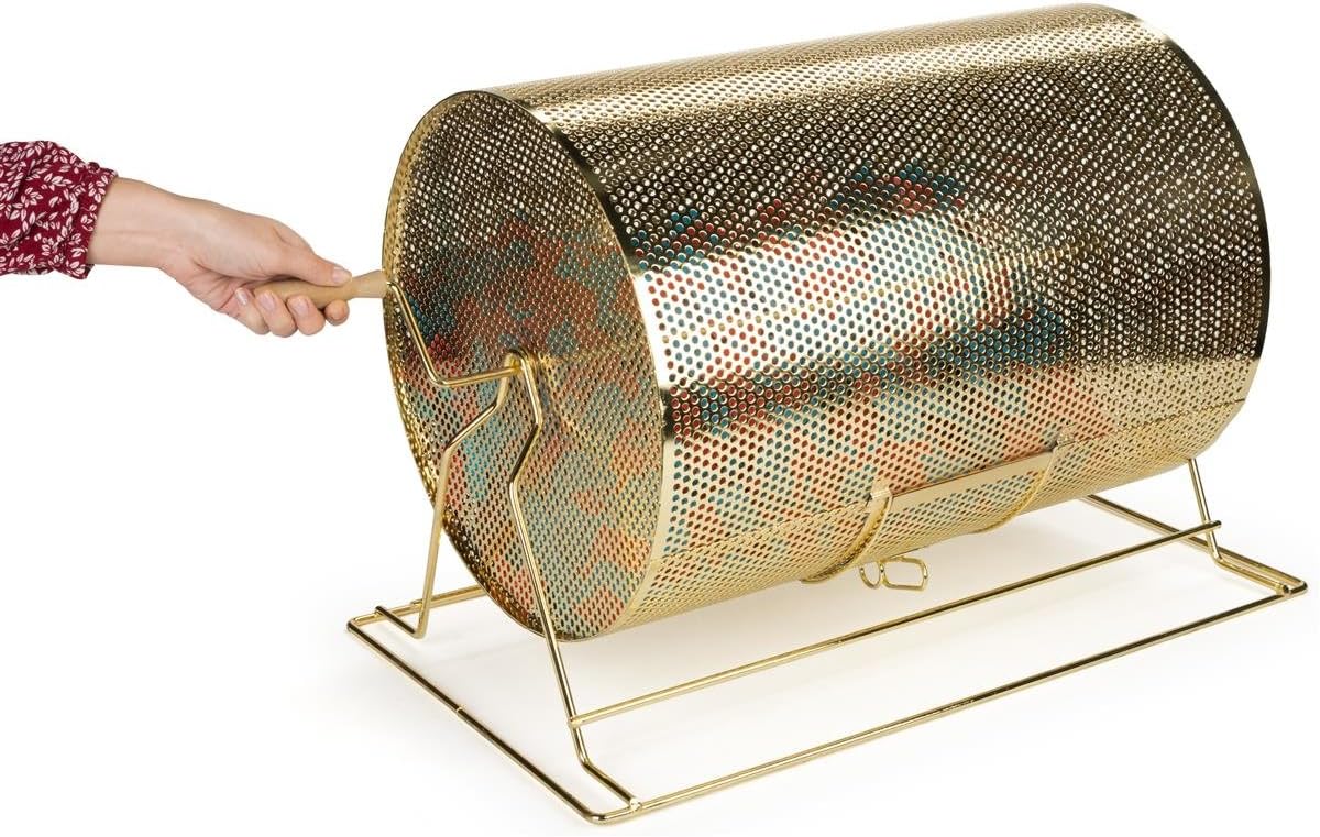 Displays2go Brass Raffle Drum with Wooden Turning Handle for Tabletop Use