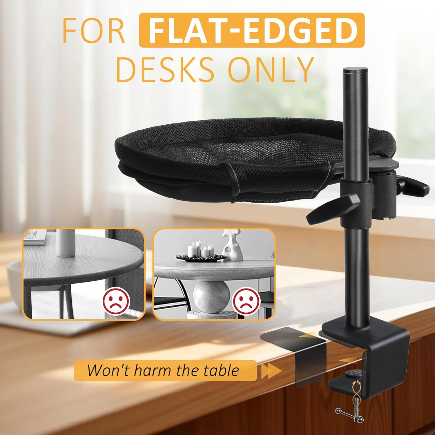 Topmart Cat Desk Bed with 360° Rotating & Adjustable Height, Cat Hammock for Desk with 2 Washable Pads, Easy to Install, Kittens Bed for Desk Attachment for Home Office,Up to 45LBS, Grey & Black