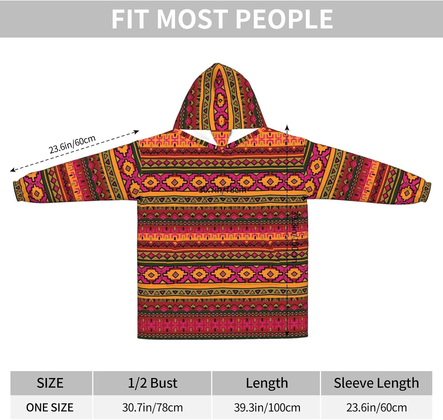 Mexican Folk Art Boho Print Blanket Hoodie Fleece Sweatshirt Blanket With Sleeves And Pockets