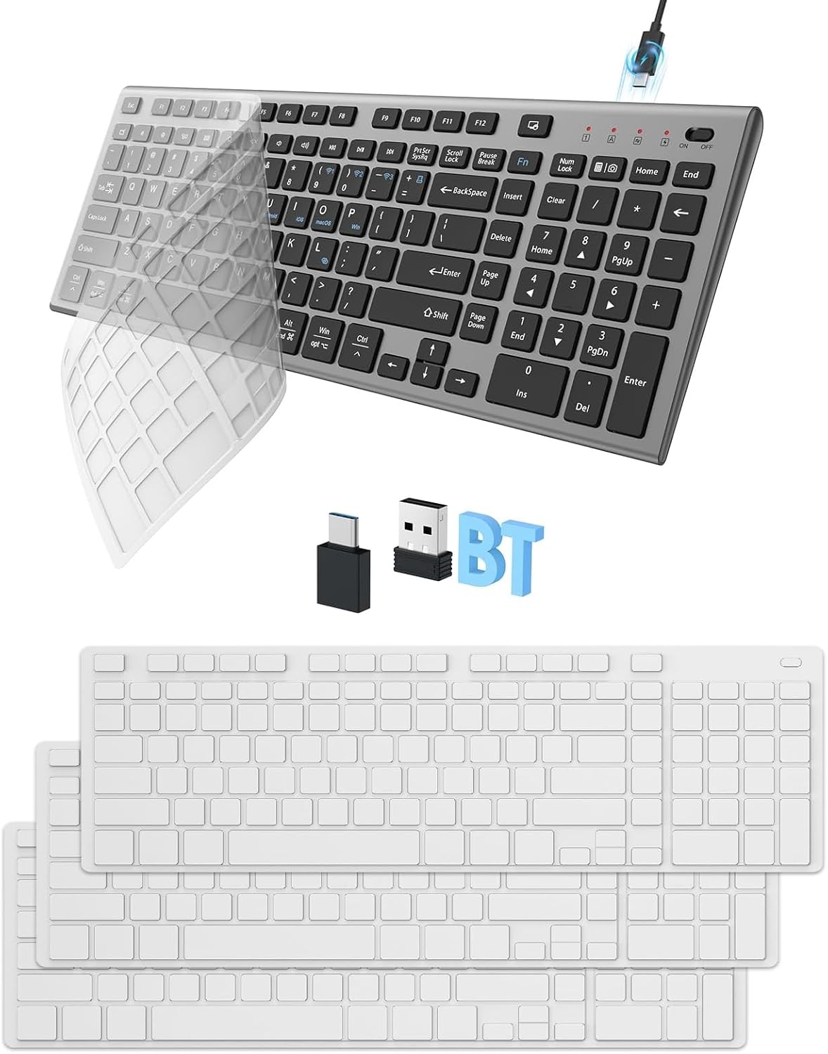 FENIFOX Rechargeable Multi Device Wireless Keyboard + 3-Pack Replacement Skin Combo