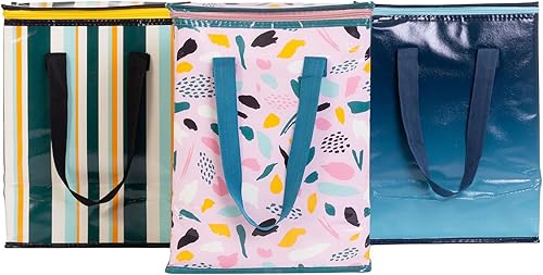 PLANET E Bolsas reutilizables para comestibles y pícnic, colorido, plegable, multiusos, resistente, con enfriador aislado con cremallera (paquete de
