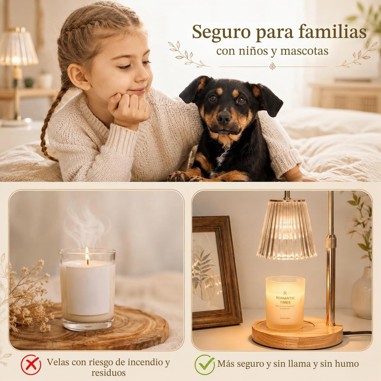 Funistree Lámpara Calentadora Velas, Candle Warmer Lamp, Regulable con Temporizador, Altura Ajustable, Calentador Eléctrico Sin Llama, Incluye 2 Bombillas, Regalo Ideal para Mujeres, Decoración Hogar