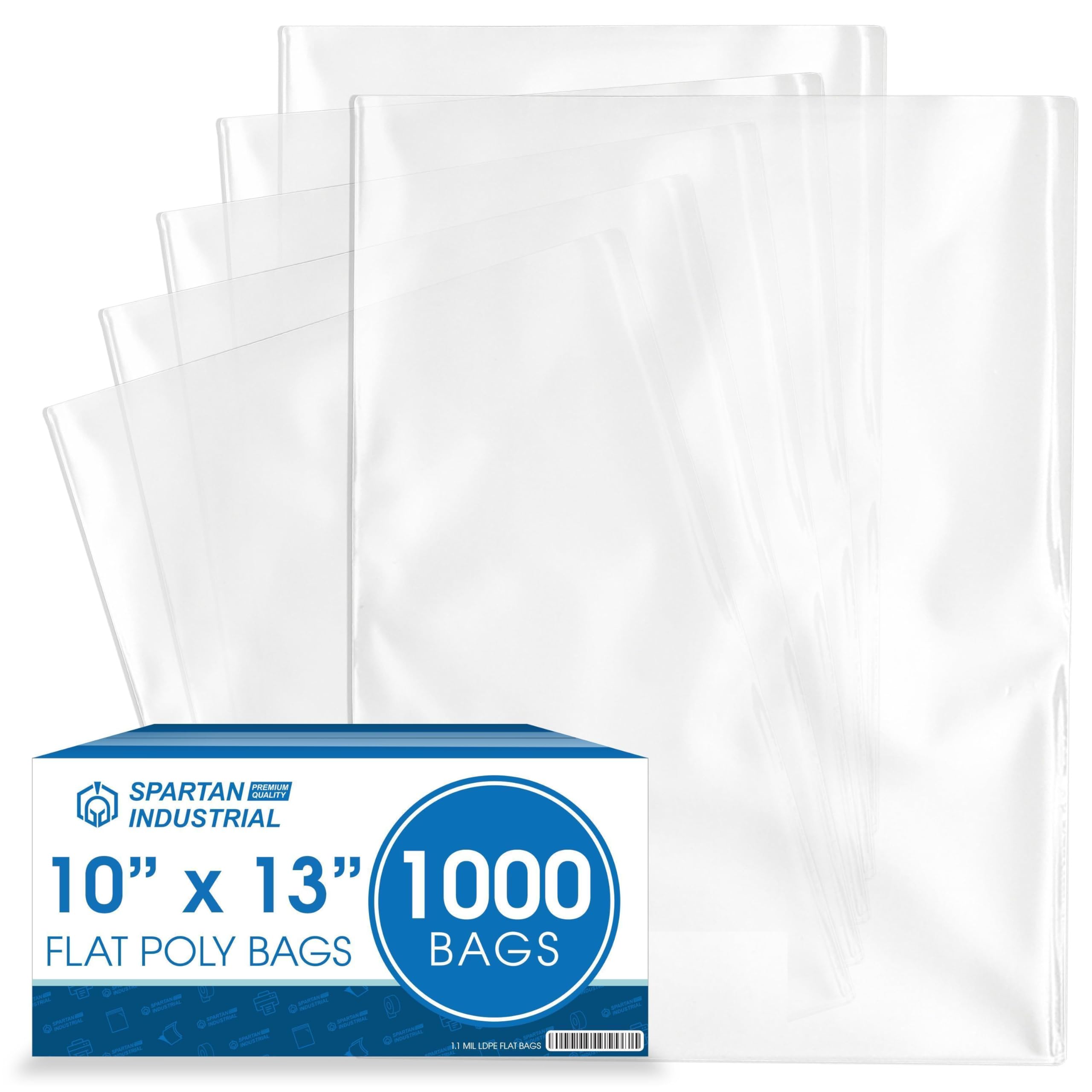View 1 of 10" X 13" Open-End Flat Poly Bags (1000 Count) - 1.1 Mil Clear Bags