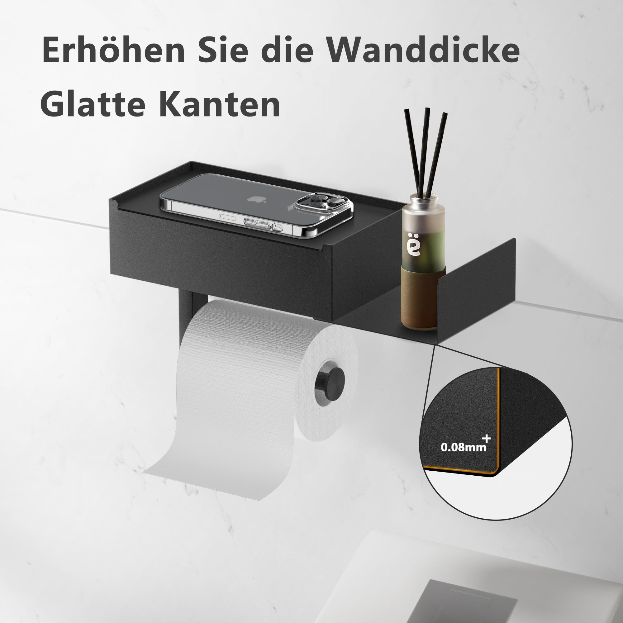 Airminti Toiletpapierhouder met plank, wc-rolhouder met box voor vochtige doekjes, roestvrij staal, wc-rolhouder, toiletpapierhouder zonder boren, zelfklevend, voor badkamer en keuken, met 2