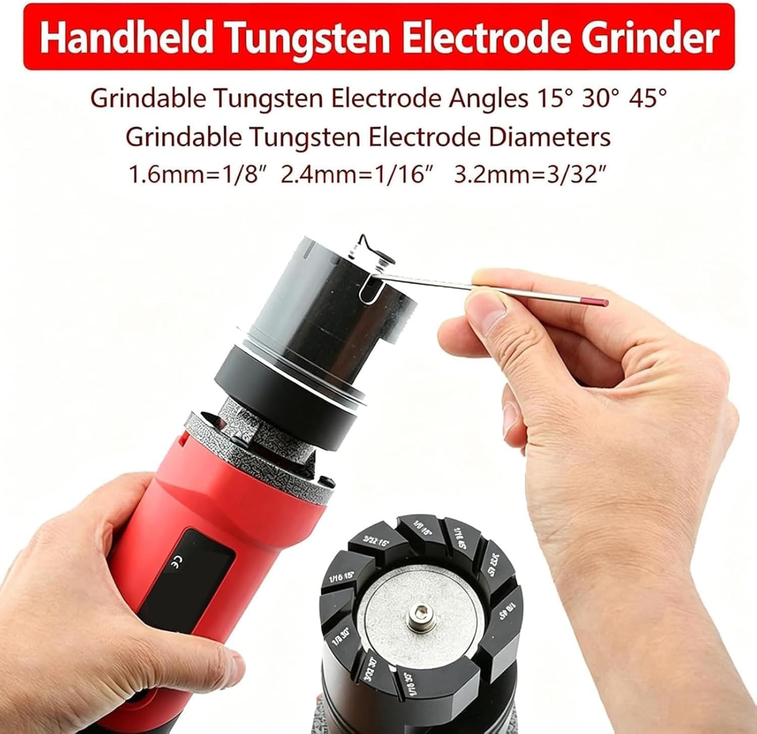 Afiladora Manual de electrodos de tungsteno, ángulos de 15°/30°/45°, Ajuste de 6 velocidades, diámetro de 1,6-3,2 mm, para soldadores Profesionales y Aficionados al Bricolaje