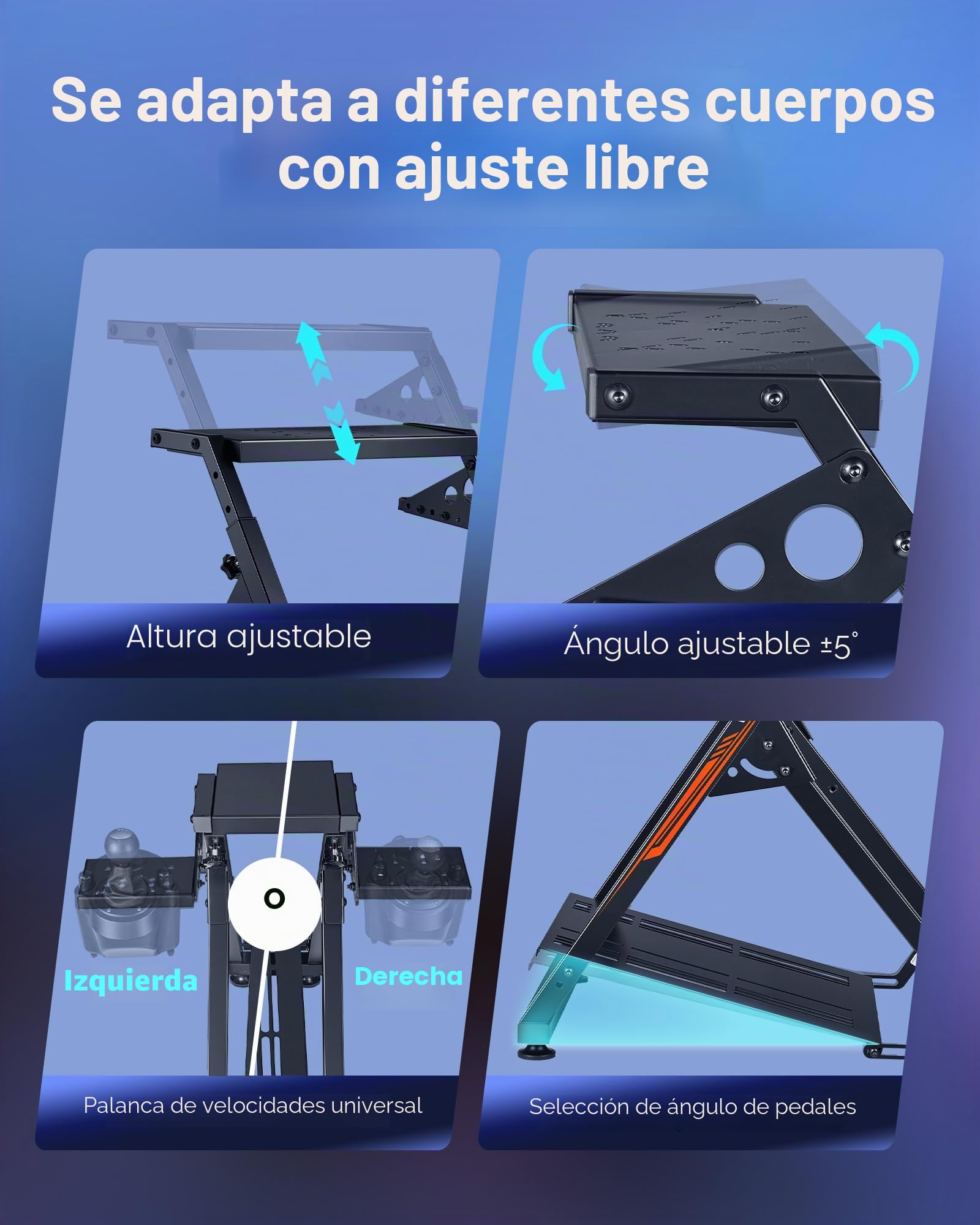 VEVOR Soporte para Volante de Carreras, Ajustable y Plegable, para Logitech G923, G920, G29, G27, Thrustmaster T300RS TX, F458, T500RS, T3PA-PRO (F1/GT), Cabina de Juego, Pedales No Incluidos