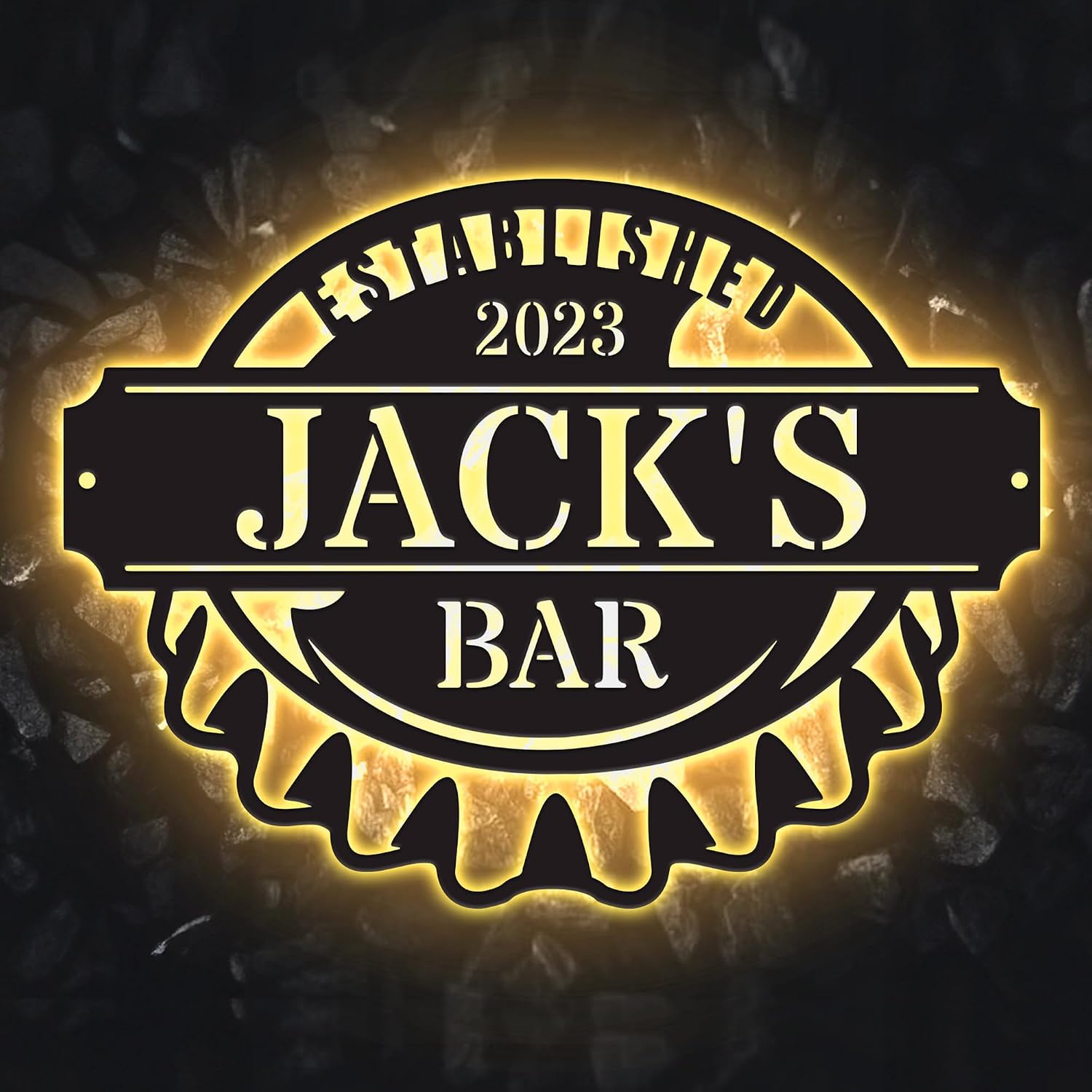 Personalized Bottle Cap Bar Sign Metal with LED, Bottle Cap Metal Wall Decor for Bar with Custom Name & Established Date, Bar Decoration, Gift for Man