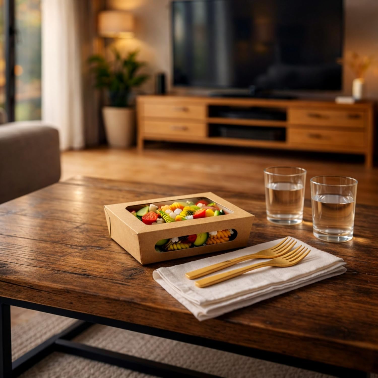 Restaurantware Cafe Vision 28 Ounce Food Boxes 200 Greaseproof Baked Goods Gift Boxes - Built-In Clamshell Lid 2 Windows Kraft Paper Brownie Boxes For Meals And Desserts