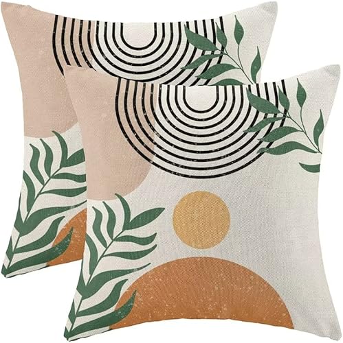 GIOPAMGO Juego de 2 fundas de almohada bohemias de 18 x 18 pulgadas, diseño abstracto de puesta de sol retro, fundas de almohada decorativas para