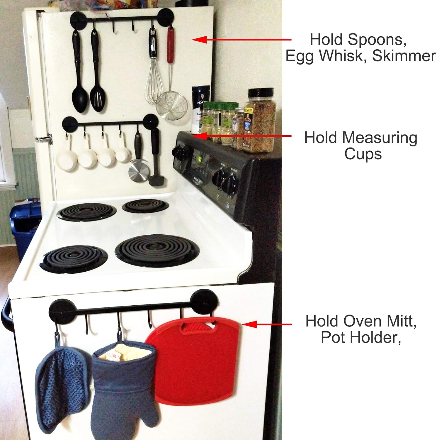 Magnetic Utensil Holder Rack for Refrigerator, Stove, Grill, Metal Cabinet
