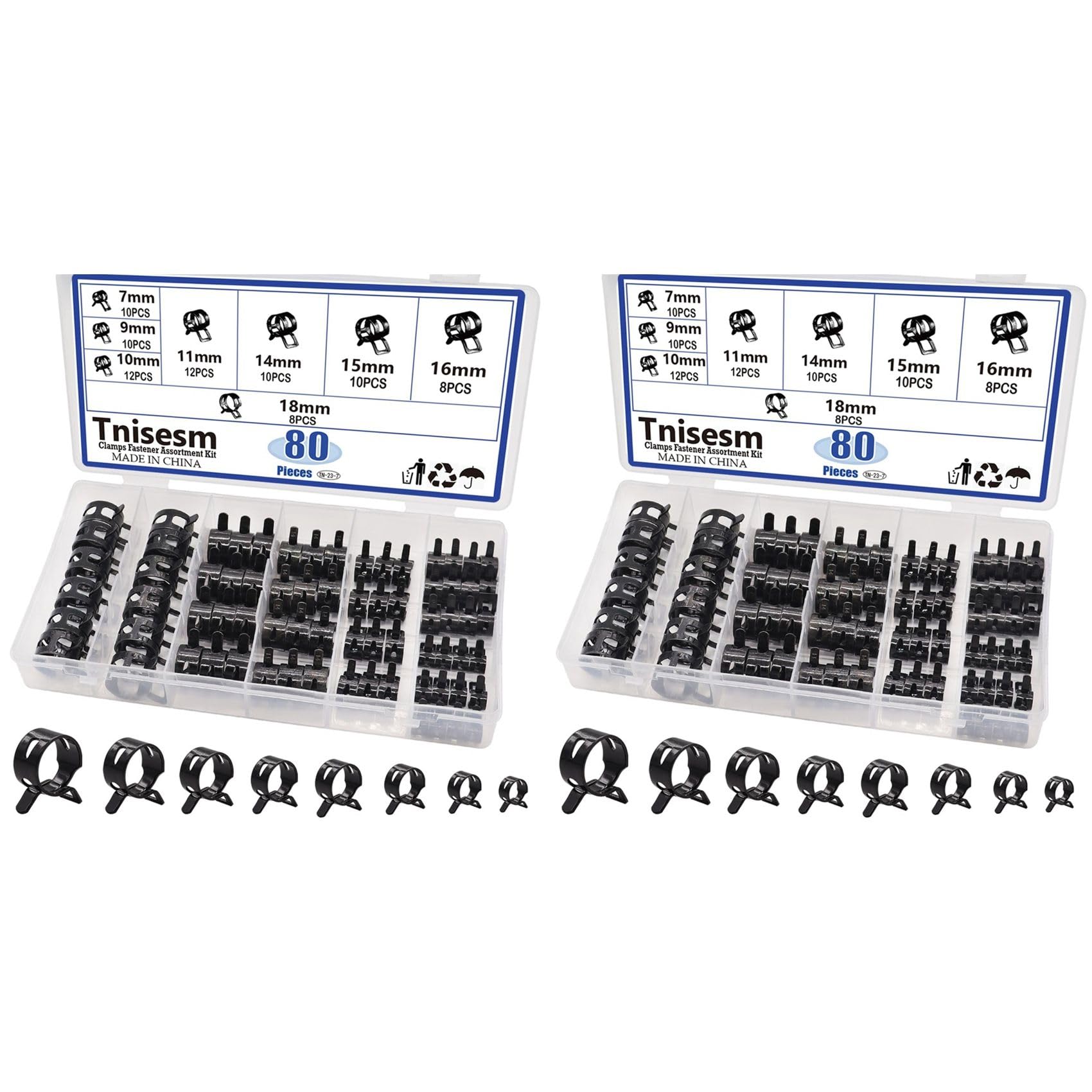 Jnchdghwa Black 160Pcs Spring Band Hose Clamps Assortment Kits Silicone Vacuum Hose Pipe Clamp 7Mm 9Mm 10Mm 11Mm 14Mm 15Mm 16Mm 18Mm