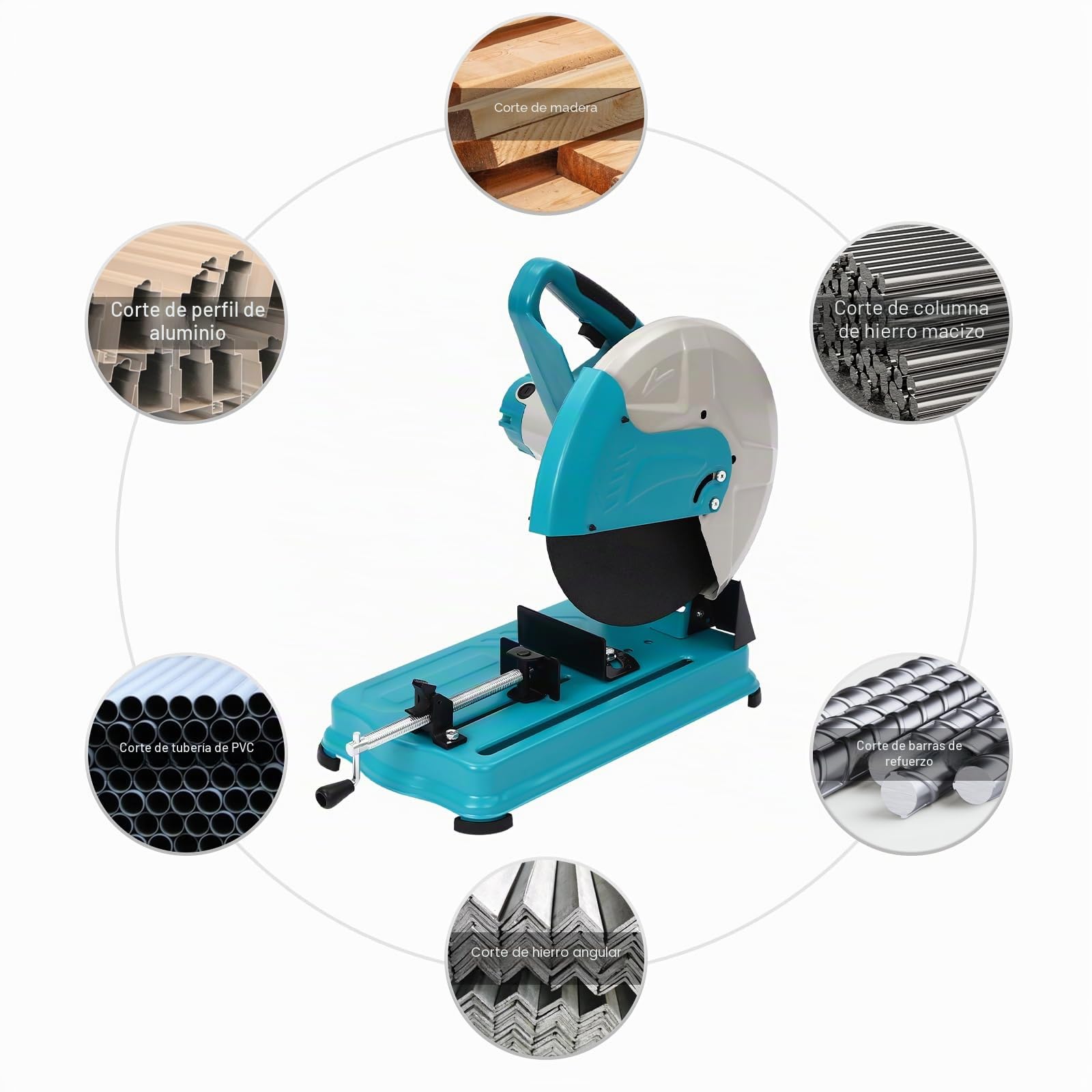 Sierra de corte de metal, 2800 W, 3800 rpm, 0-45°, ajustable, multifunción para madera, hierro angular, acero, perfiles de aluminio, barras de hierro macizo