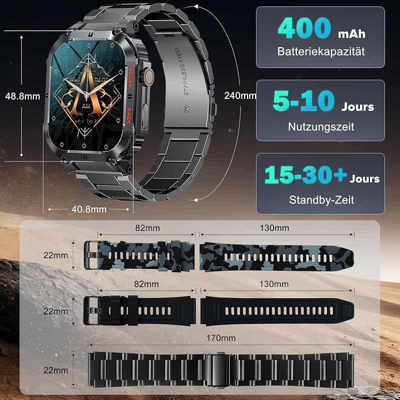 MEGALITH Okosóra Férfiaknak 1.96" Vízálló Kijelzővel - Fitness Tracker Lépésszámlálóval, iOS és Android Kompatibilis Sportóra