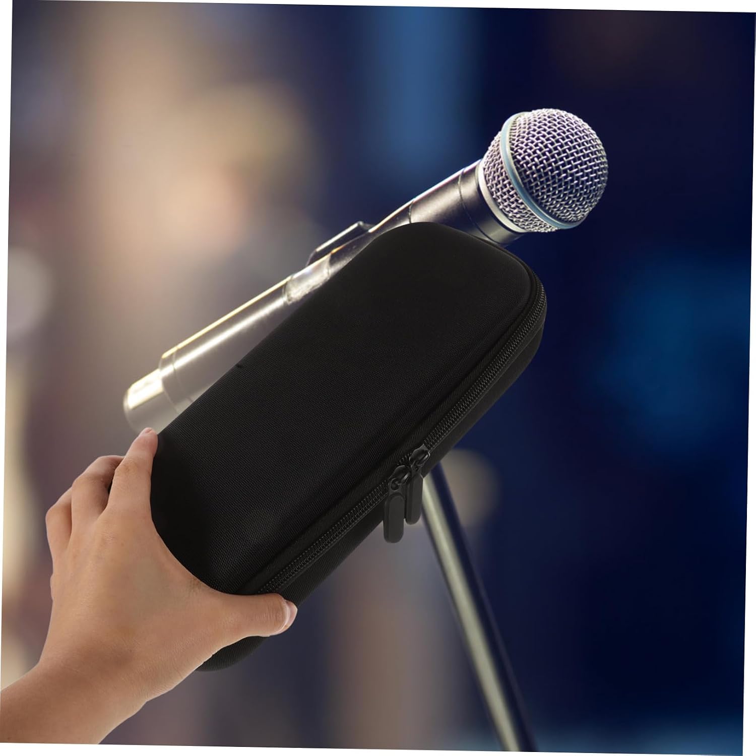 Portable Dual Microphone Storage Bag with Zipper EVA Hard Case Water-resistant Handheld Mic Carrying Case Compatible with JBL Es Large Capacity Mic Accessories Organizer for Music image 4