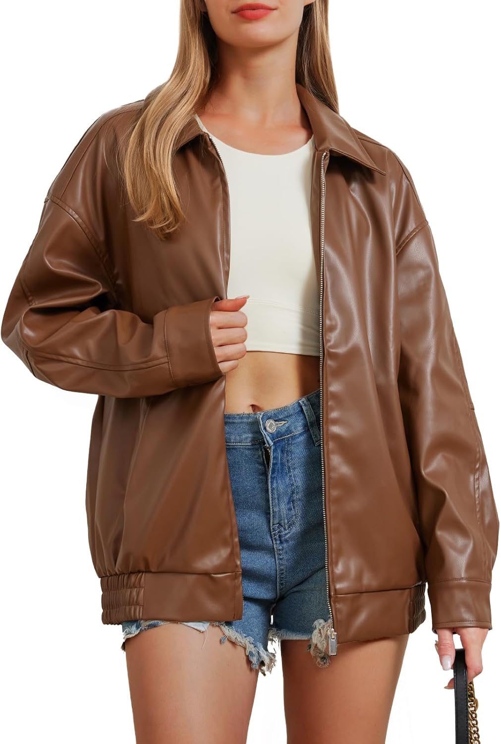 Leather Jacket Women Oversized Faux Suede Fall Fashion Motorcycle Coats 2025 Winter Outfits Clothes Y2k Tops