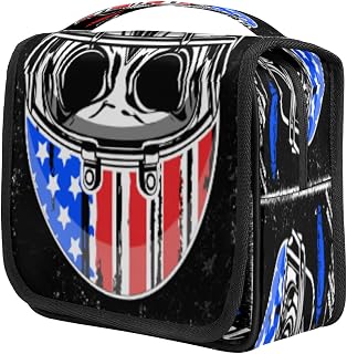 Bolsa de higiene pessoal de viagem pendurada caveira de futebol americano, organizador de maquiagem portátil à prova d'água, bolsa de maquiagem de grande capacidade, bolsa de cosméticos de viagem, bolsa de higiene pessoal pendurada para mulheres e homens