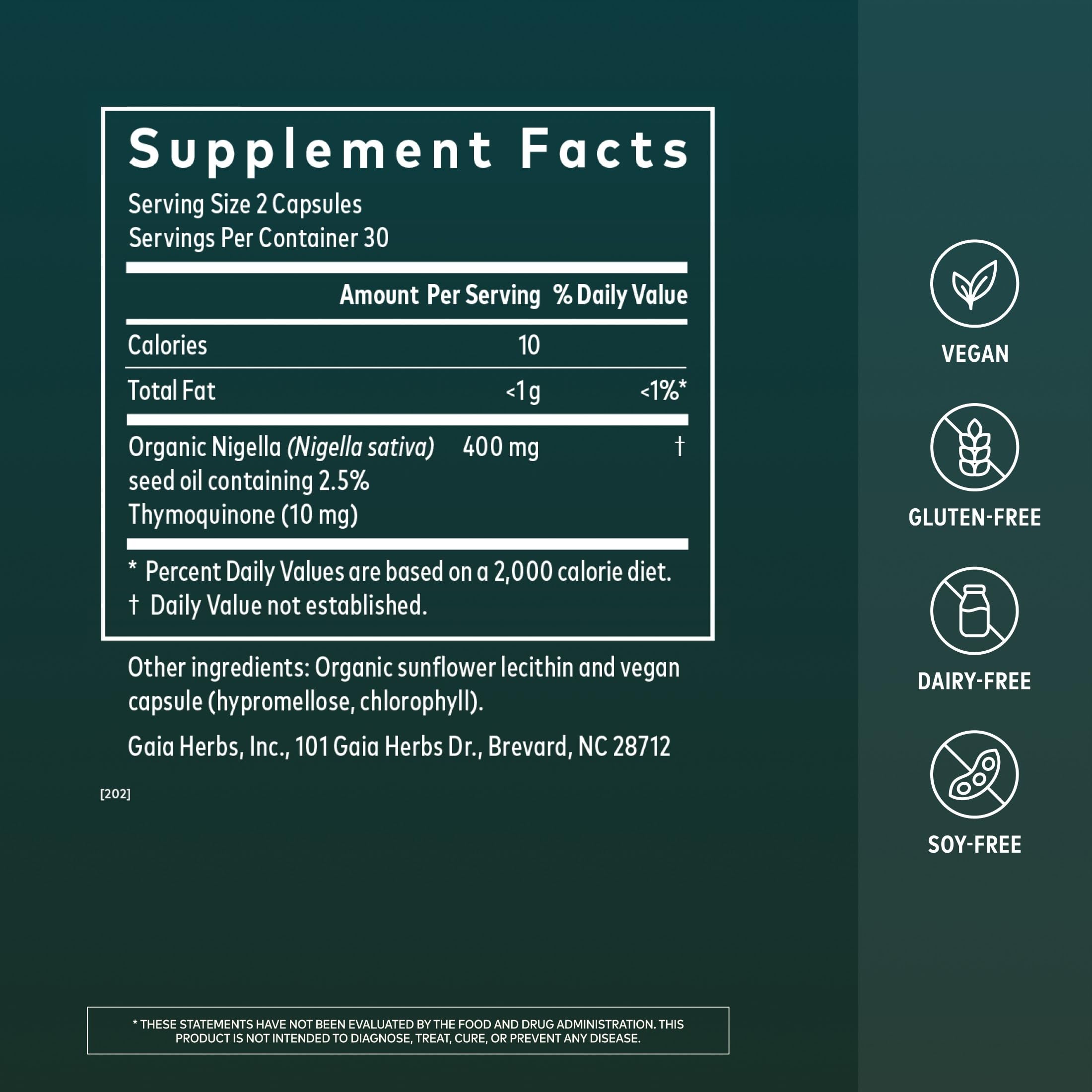 Gaia Herbs Black Seed Oil, 60 Vegan Capsules, 30 Servings — Amazon image 2