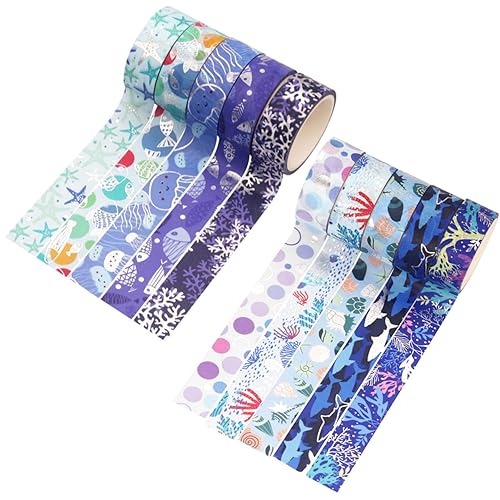 Miniatura 8 de Esweny Juego de 12 rollos de cinta Galaxy Washi cinta decorativa de papel de aluminio dorado para álbumes de recortes diario de viñetas planificador