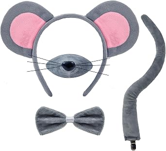 4Pcs Lion Costume, Brown Ears Headband & Tail Nose Paw Glove, Halloween Lion Cosplay Costume Accessories for Party