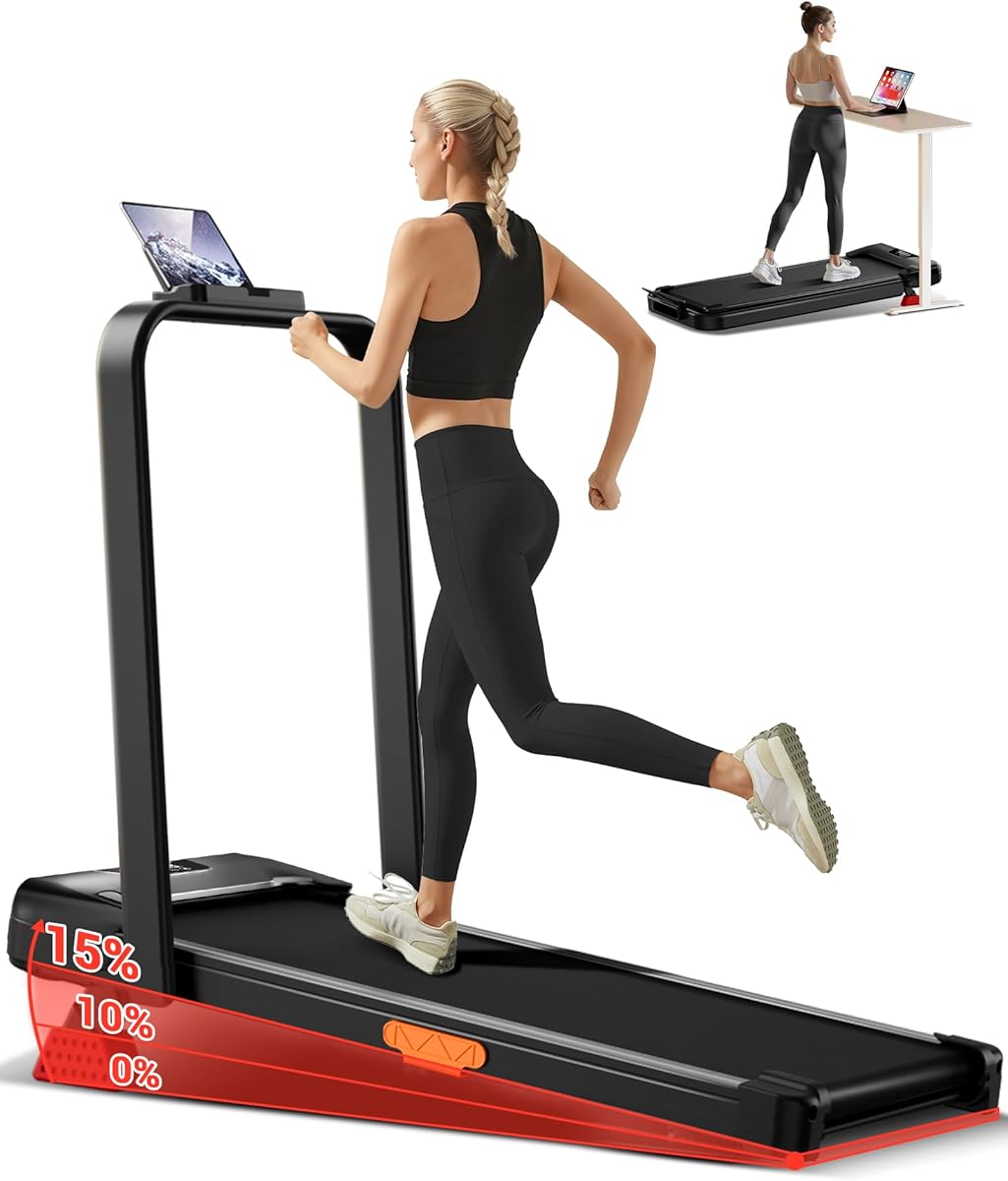 UMAY 4en1 Cinta de Correr Plegable con Inclinación 15%, 10KM/H Walking Pad, Amortiguación y Motor Silencioso de 2,5CV Cinta de Andar Plegable Puede, Control Remoto, Soportar 136 KG