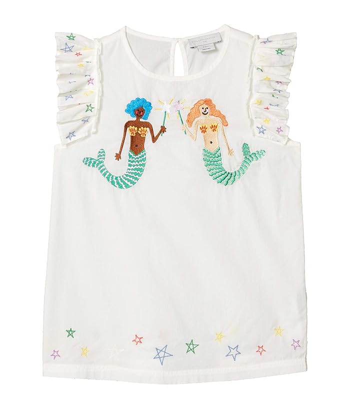 Stella McCartney Kids  Ruffle Sleeve Blouse with Mermaids and Stars (Toddler/Little Kids/Big Kids) (White) Girls Clothing