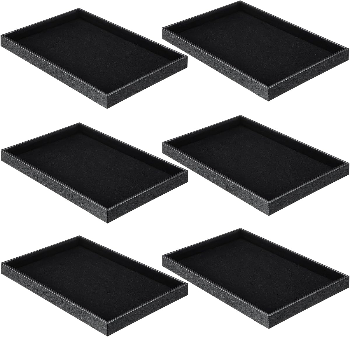 Quelay 6 Pcs Velvet Stackable Jewelry Tray Showcase Display, Jewelry Organizer Tray Bracelet Ring Earring Necklace Organizer Empty Plate for Drawers Countertop (Black)