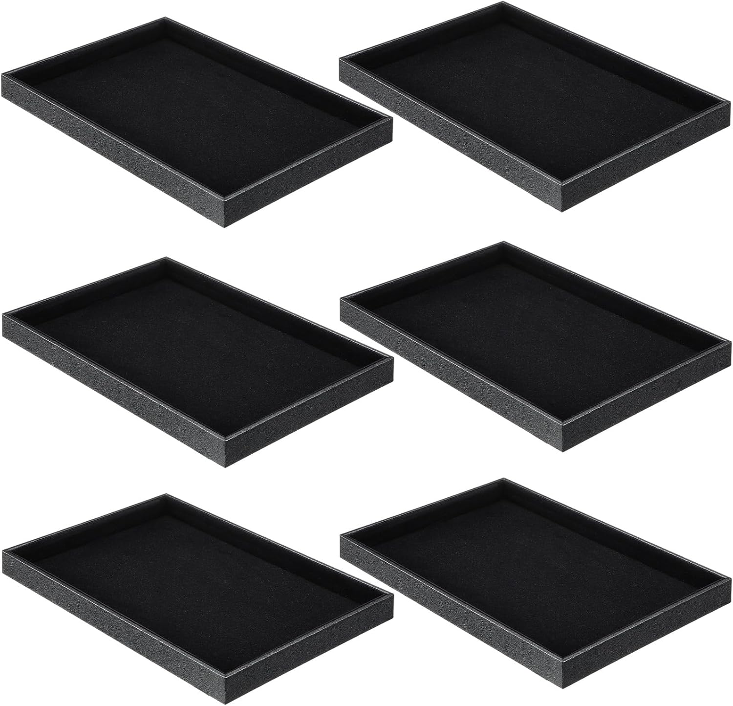 Quelay 6 Pcs Velvet Stackable Jewelry Tray Showcase Display, Jewelry Organizer Tray Bracelet Ring Earring Necklace Organizer Empty Plate for Drawers Countertop (Black)