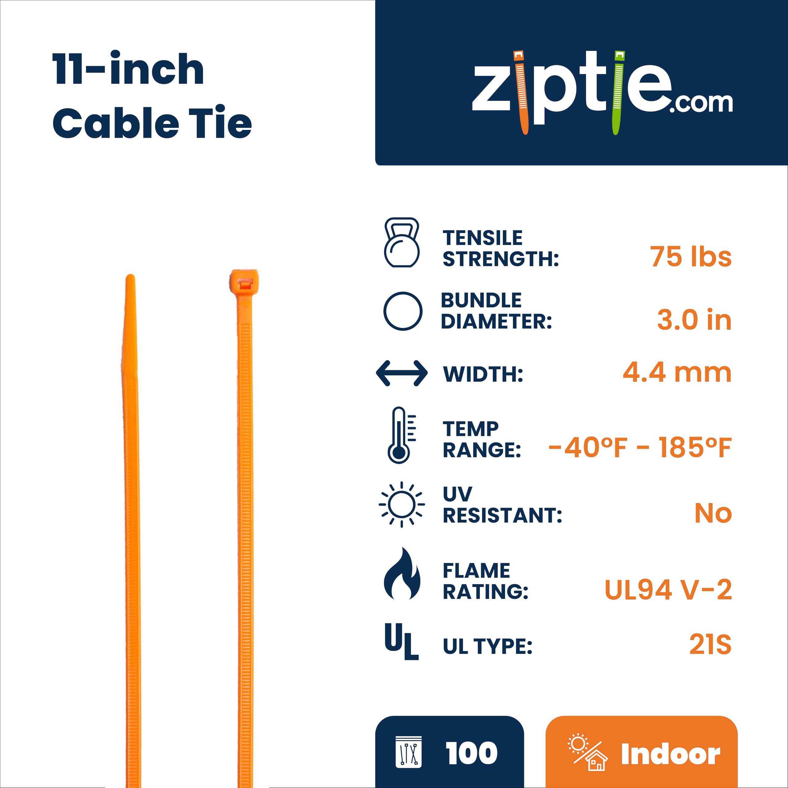 Amazon.com: ZipTie.com 11-Inch Fluoresent Orange Nylon Multi