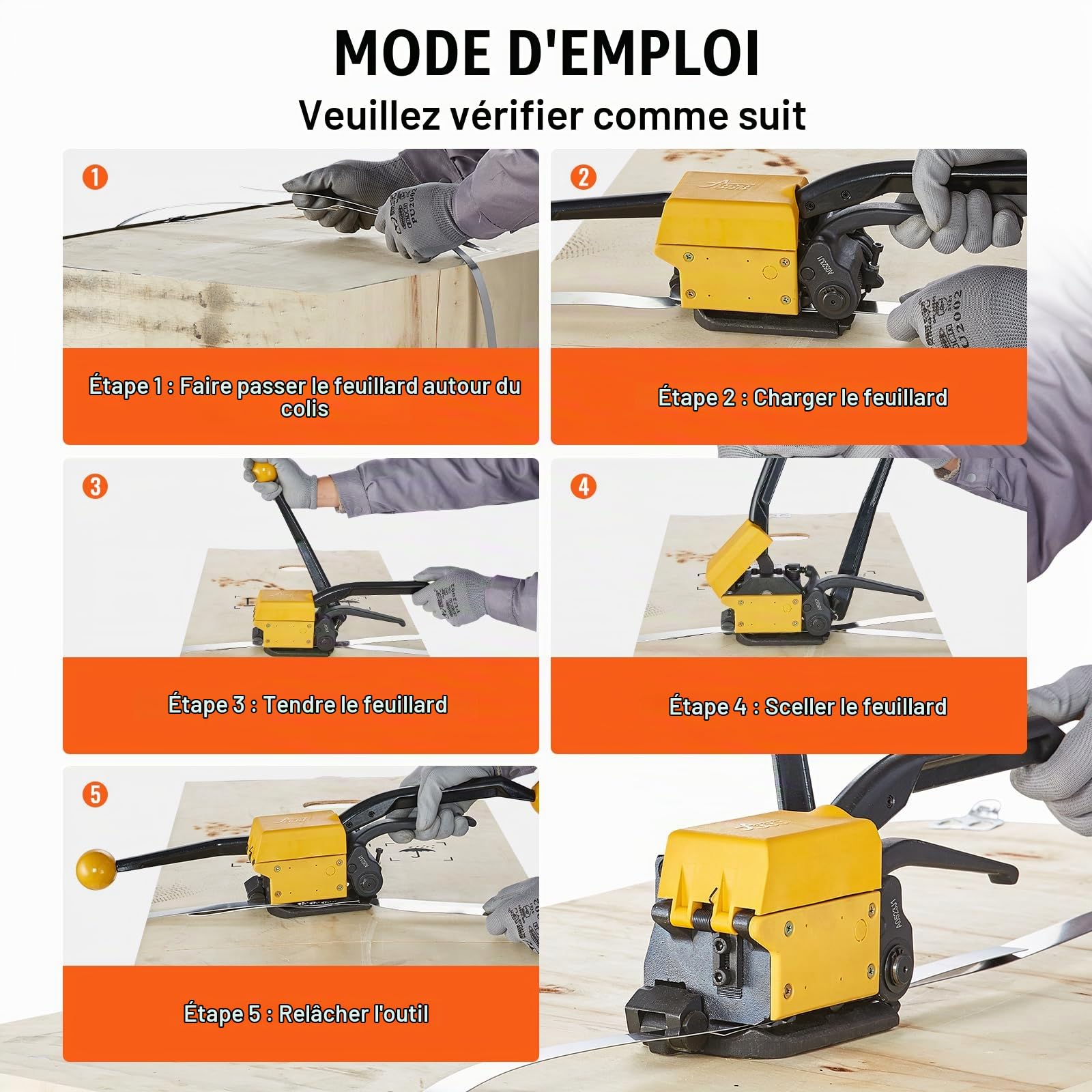 VEVOR Outil de cerclage en acier pour largeur 12,7-19 mm 3 en 1 (tendeur, sertisseur, coupeur) machine à emballer manuelle pour cerclage métallique machine à cercler pour feuillard en acier inoxydable