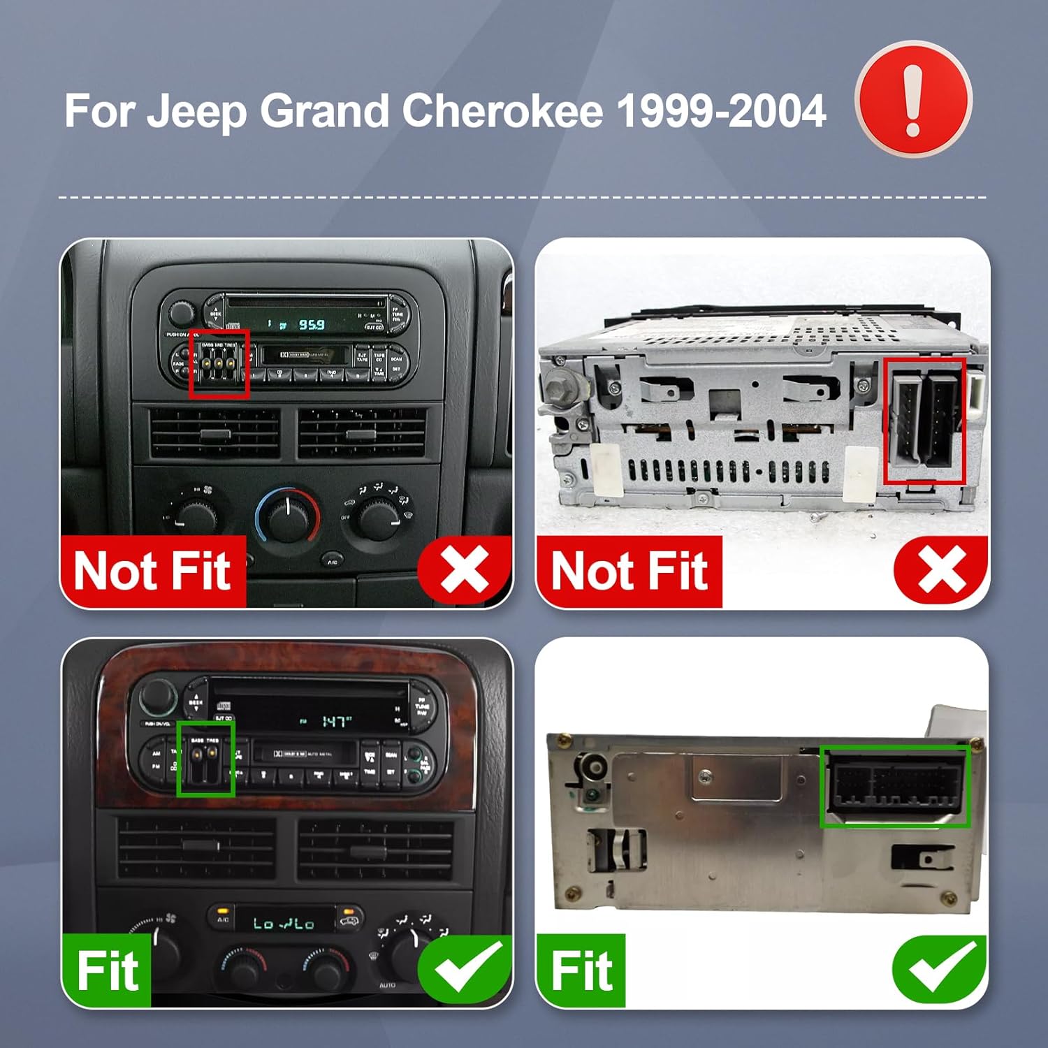 9 Inch IPS Touchscreen Android 14 Car Stereo for Jeep Grand Cherokee 1999-2004 with Wireless CarPlay & Android Auto 2+64GB Car Radio, Support WiFi 6, Bluetooth,5.4, Backup Camera, SWC