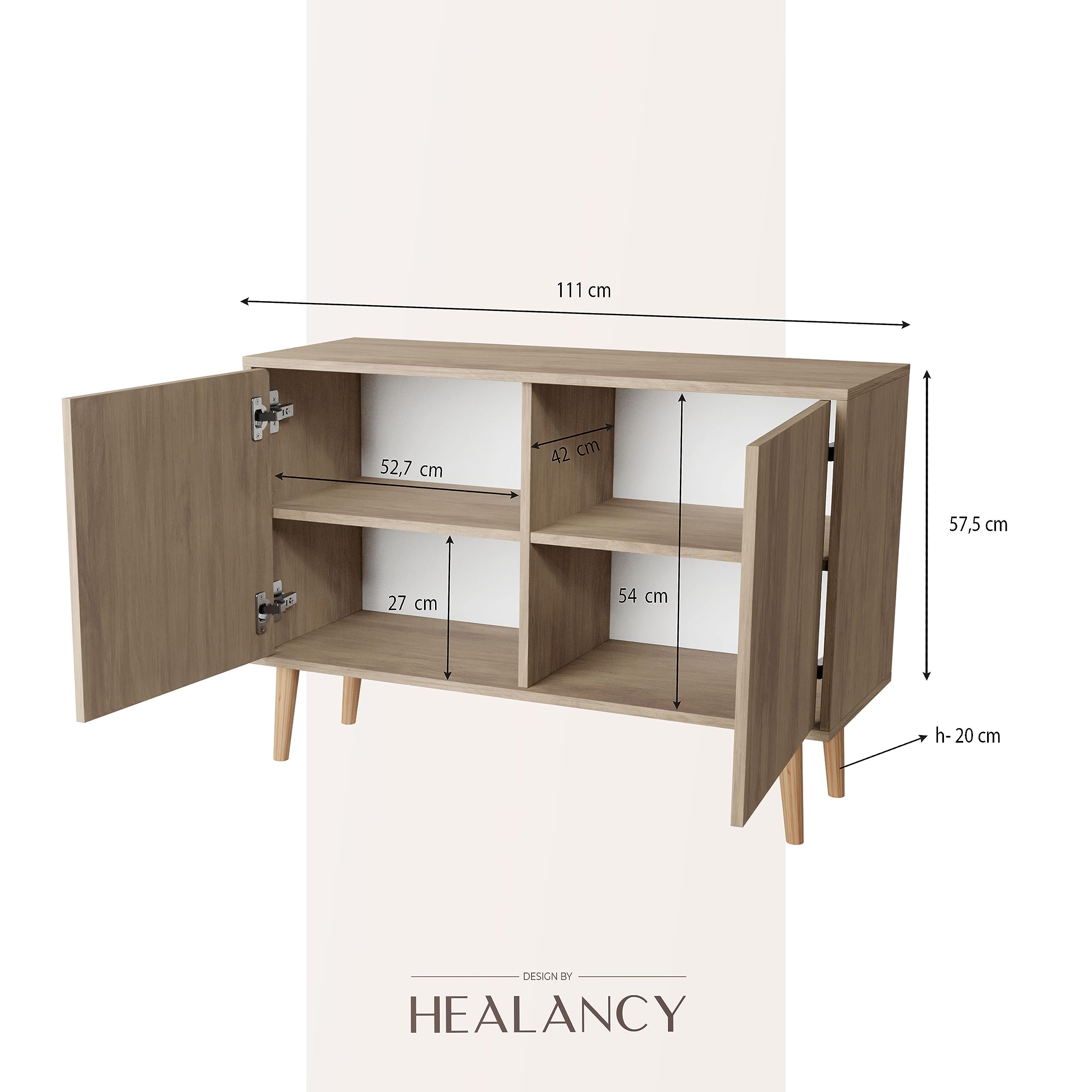 HEALANCY Cassettiera a 2 ante, Cassettiera per la Camera da letto Cassettiera Bassa per il Soggiorno, il Corridoio, la Camera da Letto Cassettiera Moderna di Design alla Moda