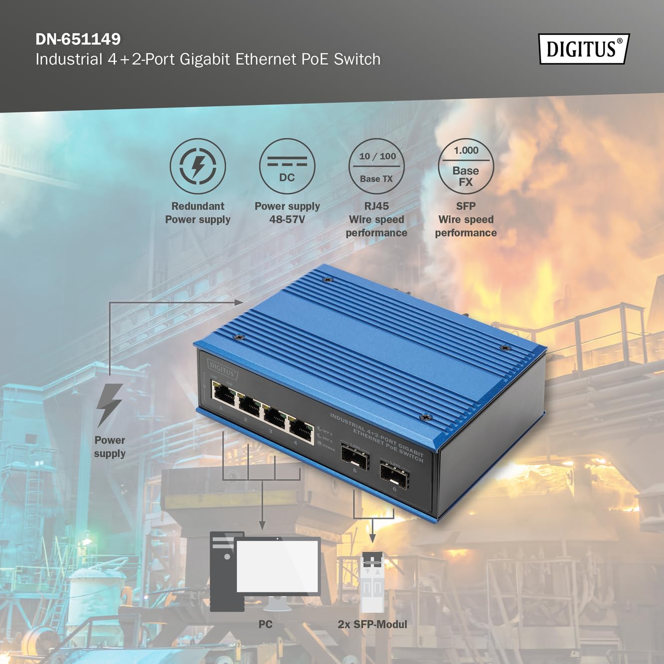 Digitus Industrieller PoE Netzwerk-Switch – 4X RJ45 + 2X SFP –bit/s – Bild 4