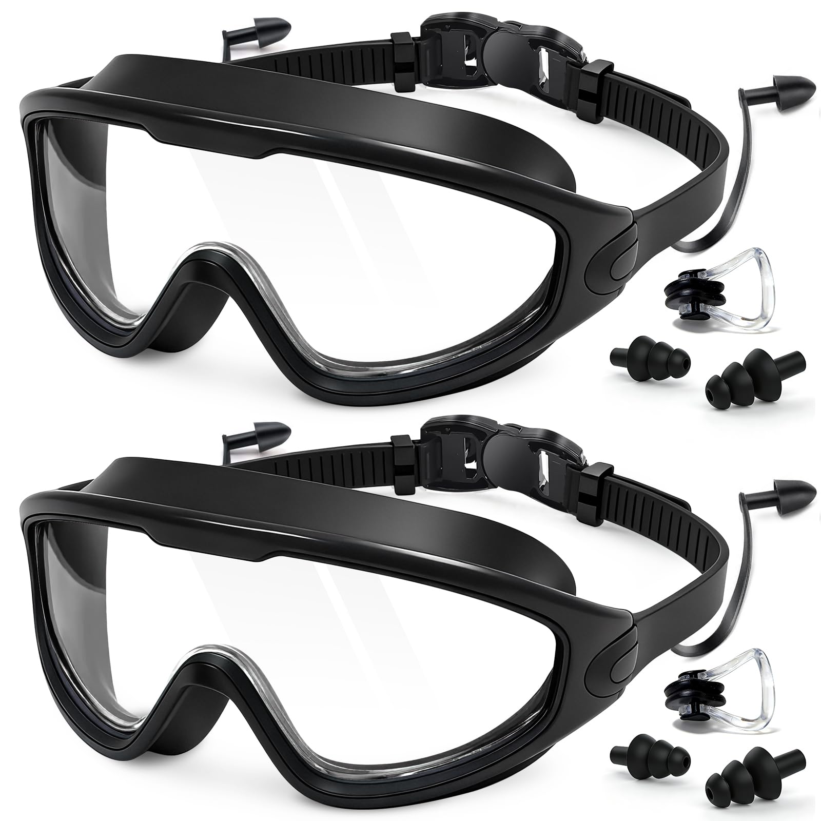 FUSHI&MON 2 Pack Swimming Goggles, No Leak Wide Vision Adult Swim Goggles for Men Women Youth, Anti-Fog & UV Protection, Soft Silicone Comfort Goggles with Case for Indoor & Outdoor Pool
