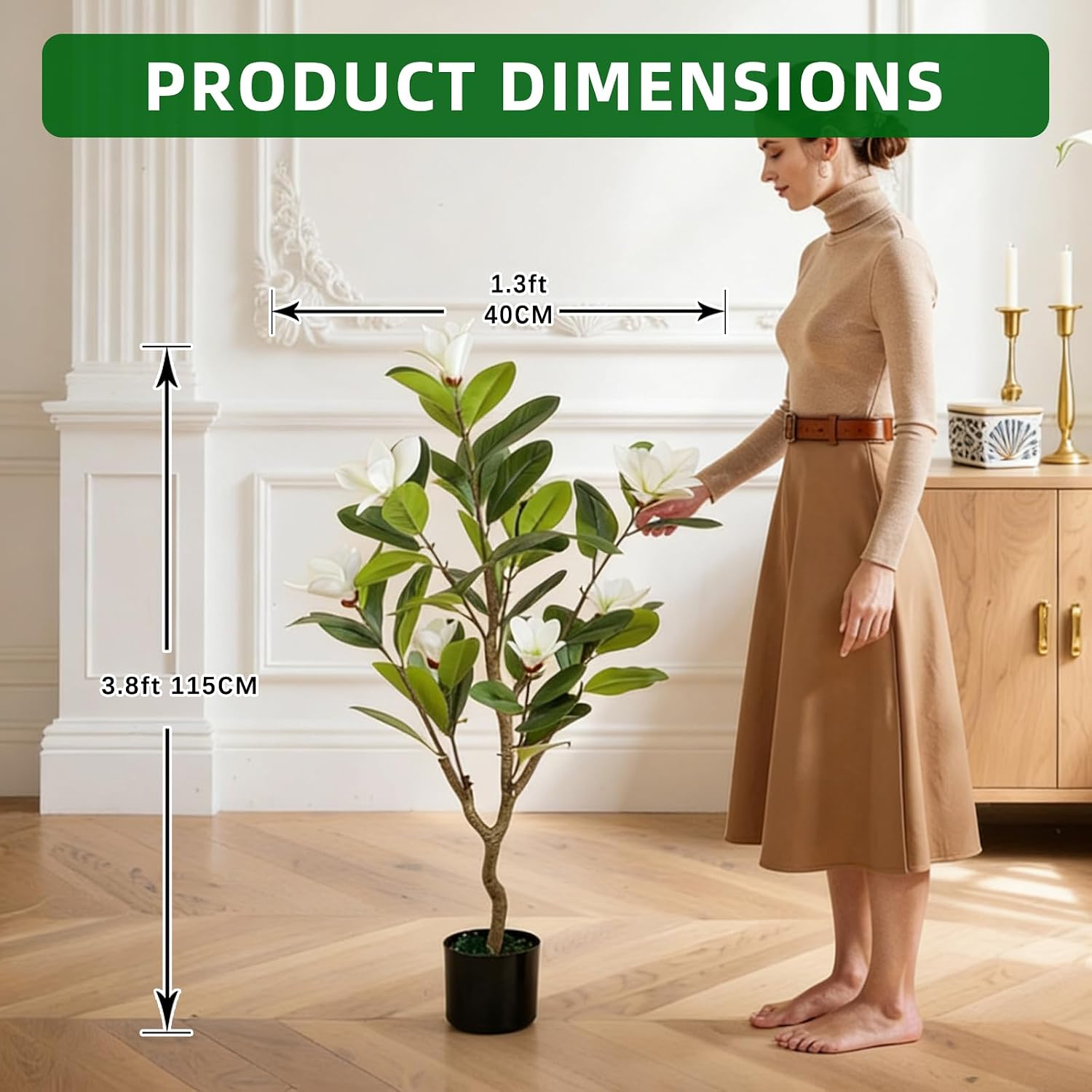 Garvee 2 Pack Artificial Magnolia Tree,3.7 ft Tall Faux Magnolia Plant with Realistic Leaves and Blooms,Potted Fake Floral Tree for Living Room/Office/Porch Decor,White